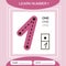 Learn numbers 1. One . Children educational game. Kids learning material. Trace and write. Counting game. Pink