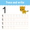 Learn Numbers. Trace and write. Handwriting practice. Learning numbers for kids. Education developing worksheet. Color activity