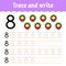 Learn Numbers. Trace and write. Winter theme. Handwriting practice. Learning numbers for kids. Education developing worksheet.