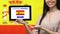 Learn Spanish language app on tablet screen in female hand, online education