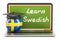 Learn Swedish concept with laptop blackboard, graduation cap and