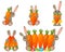 Learn to count from 1 to 5 with funny bunnies. Carrots vector illustration.