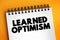 Learned Optimism - developing the ability to view the world from a positive point of view, text concept for presentations and
