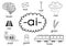 Learning ai digraph. Phonics for kids. Black and white educational poster