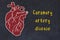 Learning cardio system concept. Chalk drawing of human heart and inscription Coronary artery disease