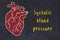 Learning cardio system concept. Chalk drawing of human heart and inscription Systolic blood pressure