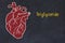 Learning cardio system concept. Chalk drawing of human heart and inscription Triglyceride