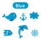 Learning colors worksheet for kids. Blue color flashcard