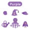 Learning colors worksheet for kids. Purple color flashcard