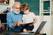 Learning and education concept. Grandfather and grandchild. Little ready to study. Portrait of grandfather and grandson