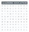 Learning education vector line icons set. Education, Learning, Studying, Knowledge, Instructing, Training, Teaching