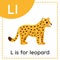 Learning English alphabet for kids. Letter L. Cute cartoon leopard