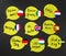 Learning foreign languages â€‹â€‹courses. Phrase greetings in different languages. Flags of the countries of the studied languages