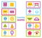 Learning geometric shapes for kids. Set of flashcards wtih forms and objects. Educational material for children, kids, toddlers