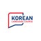 Learning Korean Language Course Logo. language exchange program, forum, speech bubble, and international communication sign