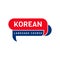 Learning Korean Language Course Logo. language exchange program, forum, speech bubble, and international communication sign