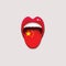 Learning languages concept. Learning Chinese language. Open mouth with flag of China. Chinese language tongue open mouth