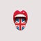 Learning languages concept. Learning English language. Open mouth with flag of England. English language tongue open