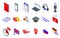 Learning a new language icons set isometric vector. Learn education study