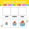 Learning sizes. Cut and glue. Easy level. Color activity worksheet. Game for children. Cartoon character. Vector illustration