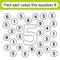Learning worksheets for kids, find and color numbers. Educational game to recognize the shape of the number 5