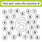 Learning worksheets for kids, find and color numbers. Educational game to recognize the shape of the number 6