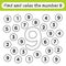 Learning worksheets for kids, find and color numbers. Educational game to recognize the shape of the number 9