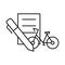 The lease, purchase, rental of pedal and electric bicycles. Paper agreement with pen on a white background is insulated