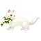 Least Weasel or Mustela nivalis and twig with leaves isolated on white background. Vector cartoon close-up illustration.