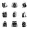 Leather backpack icon set, simple style