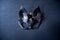 Leather bdsm cat mask on black background.