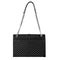 Leather black female bag with silver large chain