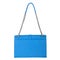 Leather bright blue female bag with silver large chain