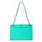 Leather bright turquoise female bag with silver large chain