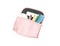 Leather cosmetic bag with cosmetics