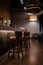 Leather-covered bar stools are arranged in a row along a bar counter