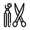 Leather craft scissors and punch tool icon vector outline illustration