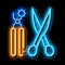 leather craft scissors and punch tool neon glow icon illustration