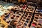 Leather dying in a traditional tannery in Fes, Morocco