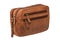 Leather handbag isolated. Close-up of brown businessman luxury leather wrist handbag. Clipping Path. Fashionable brown leather