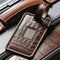 Leather Hang tag for luggage mockup. Generative AI