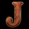 Leather letter J uppercase. 3D render font with skin texture isolated on black background.