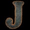 Leather letter J uppercase. 3D render font with skin texture isolated on black background.