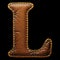 Leather letter L uppercase. 3D render font with skin texture isolated on black background.