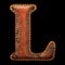 Leather letter L uppercase. 3D render font with skin texture isolated on black background.