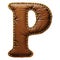 Leather letter P uppercase. 3D render font with skin texture isolated on white background.