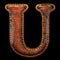 Leather letter U uppercase. 3D render font with skin texture isolated on black background.