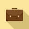 Leather office suitcase icon, flat style