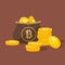 Leather purse with Stacks of Bitcoins flat vector