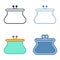 A leather purse vector outline icon set.